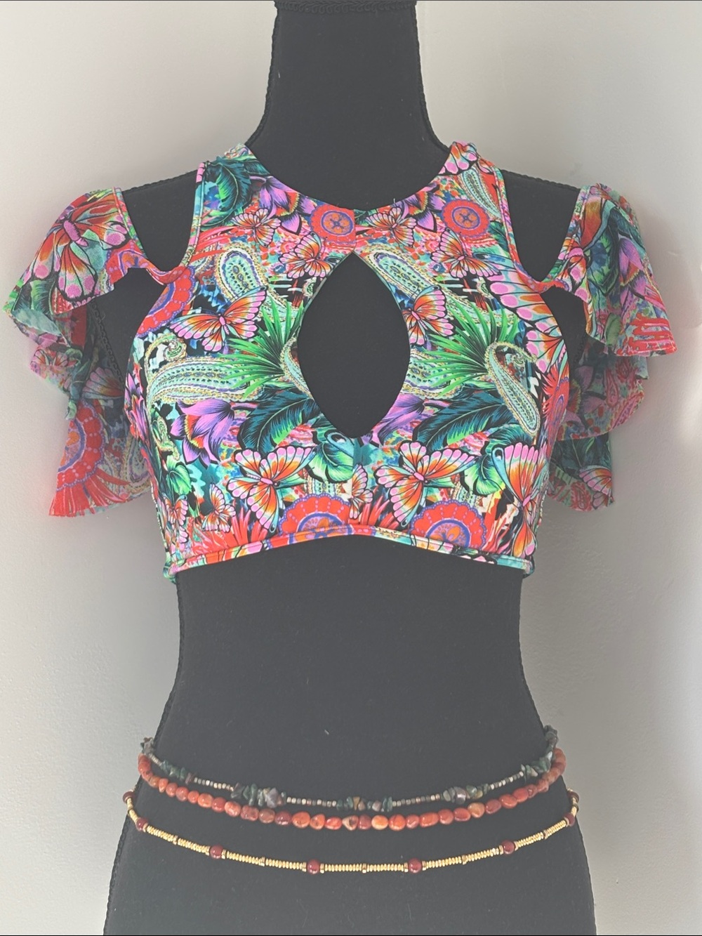 REVERSIBLE 💞 Tropical Cutout Flutter Multicolor Sleeve Swimsuit / Festival Top